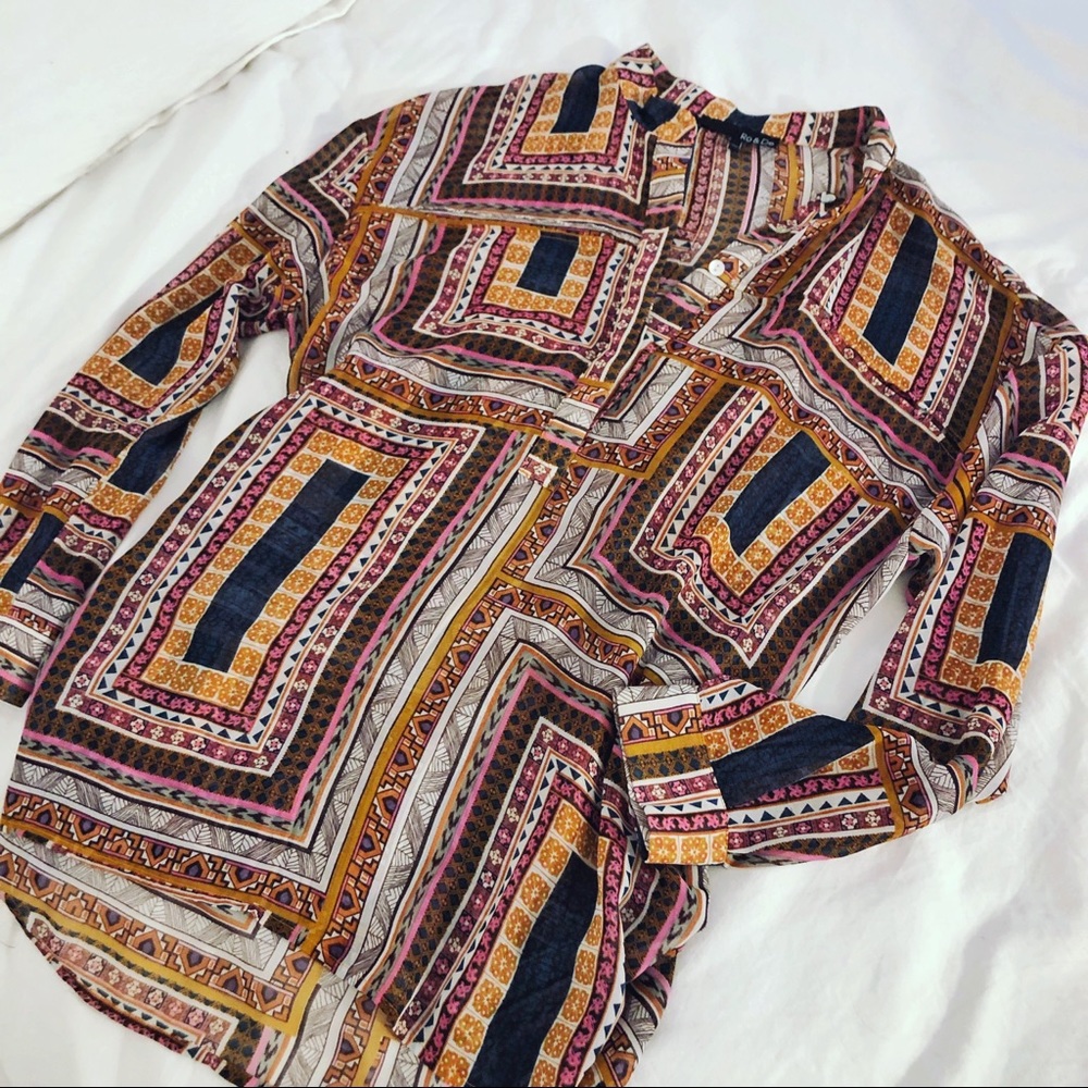 Tribal Print Flowing Boho Blouse // Ro & De